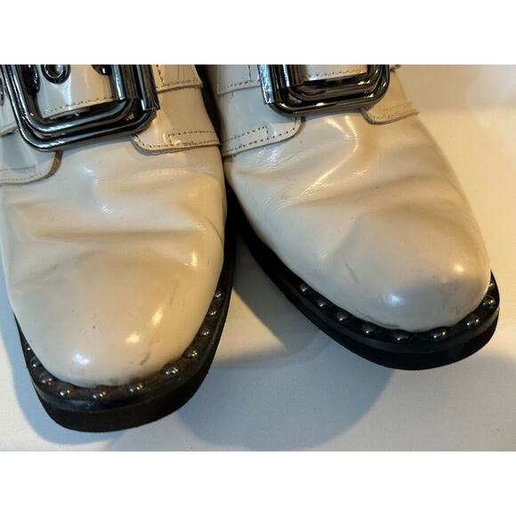 Jeffrey Campbell Light Gray Polished Leather Round Toe Ankle Boots Size 6 - Picture 11 of 13